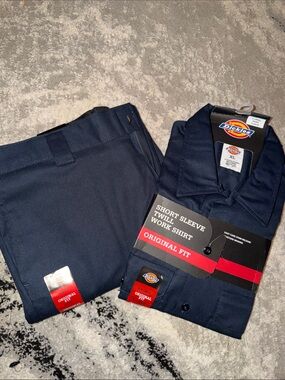 Dickies Men’s Navy Short Sleeve Twill Work Shirt and Pants Set